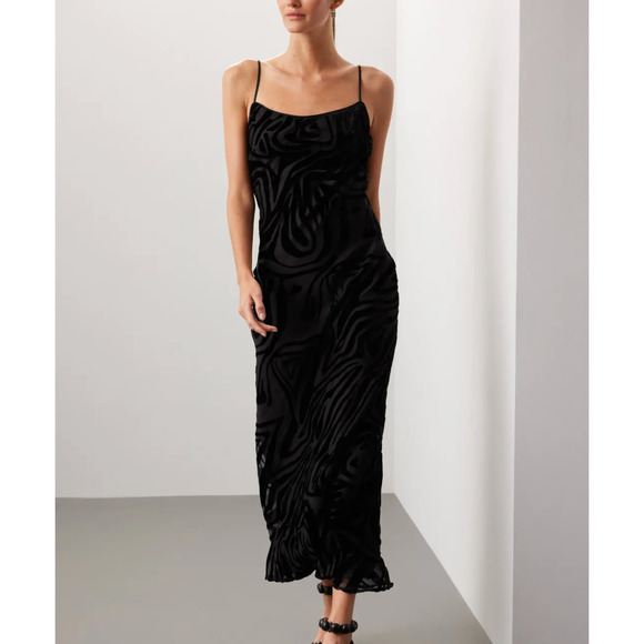 Ronny Kobo Black Burnout Velvet Slip Maxi Dress SIZE 14 Bias Cut Designer $415 - Picture 1 of 10